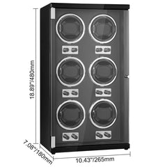 Watch Winder, Watch Winder for 6 Men's and Women's Automatic Watches, with 6 Super Quiet Japanese Mabuchi Motors, Blue LED Light and Adapter, High-Density Board Shell and Black PU