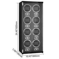 Watch Winder, Watch Winder for 8 Men's and Women's Automatic Watches, with 8 Super Quiet Japanese Mabuchi Motors, Blue LED Light and Adapter, High-Density Board Shell and Black PU