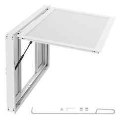 Concession Window 1346x838 mm, Aluminum Alloy Service Window for Food Truck, Up to 85 Degrees Stand Serving Window with 4 Sliding Windows, Awning Door, and Drag Hook, for Concession Trailers