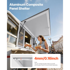 Concession Window 1346x838 mm, Aluminum Alloy Service Window for Food Truck, Up to 85 Degrees Stand Serving Window with 4 Sliding Windows, Awning Door, and Drag Hook, for Concession Trailers