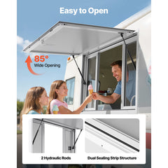 Concession Window 1346x838 mm, Aluminum Alloy Service Window for Food Truck, Up to 85 Degrees Stand Serving Window with 4 Sliding Windows, Awning Door, and Drag Hook, for Concession Trailers