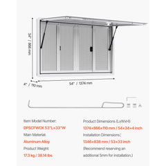 Concession Window 1346x838 mm, Aluminum Alloy Service Window for Food Truck, Up to 85 Degrees Stand Serving Window with 4 Sliding Windows, Awning Door, and Drag Hook, for Concession Trailers