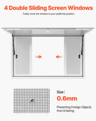 Concession Window 1524x915 mm, Aluminum Alloy Service Window for Food Truck, Up to 85 Degrees Stand Serving Window with 4 Sliding Windows, Awning Door, and Drag Hook, for Concession Trailers