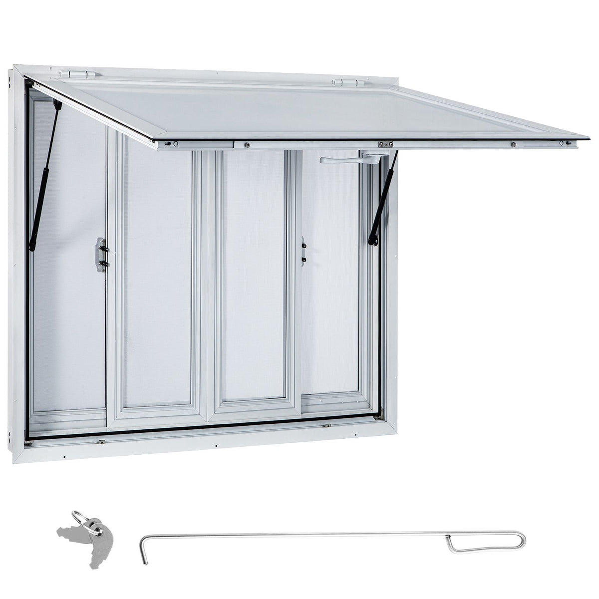 Concession Window, 91.4 x 91.4 cm Aluminum Alloy Food Truck Service Window with 4 Horizontal Sliding Screen Windows & Awning Door & Drag Hook, Serving Window for Food Trucks Concession Trailers