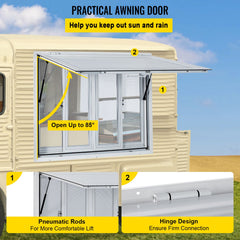 Concession Window, 91.4 x 91.4 cm Aluminum Alloy Food Truck Service Window with 4 Horizontal Sliding Screen Windows & Awning Door & Drag Hook, Serving Window for Food Trucks Concession Trailers
