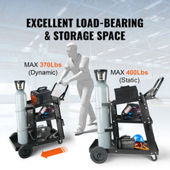Welding Cart, 3-Tier Welder Cart Heavy Duty with 400 Lbs Weight Capacity, 360° Swivel Wheels, Tank Storage Safety Chains, Rolling MIG Welder Cart for TIG, ARC, MMA, Plasma Cutter Welding Machine
