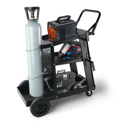 Welding Cart, 3-Tier Welder Cart Heavy Duty with 400 Lbs Weight Capacity, 360° Swivel Wheels, Tank Storage Safety Chains, Rolling MIG Welder Cart for TIG, ARC, MMA, Plasma Cutter Welding Machine