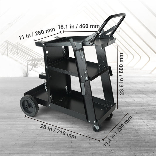 Welding Cart, 3-Tier Welder Cart Heavy Duty with 400 Lbs Weight Capacity, 360° Swivel Wheels, Tank Storage Safety Chains, Rolling MIG Welder Cart for TIG, ARC, MMA, Plasma Cutter Welding Machine