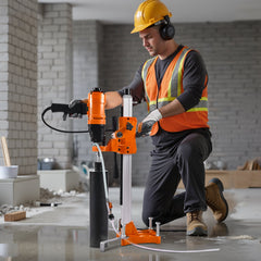 Diamond Core Drilling Machine, 200 mm Drilling Diameter, 2-in-1 Handheld & Stand-Mount Dry and Wet Concrete Core Drill Rig with 4 Bits, 1000/2250 RPM 2-Speed, for Concrete Brick Stone, 1500W