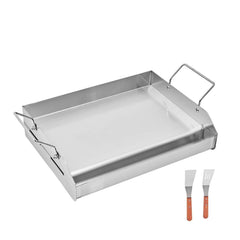 Stainless Steel Griddle, 17x13 inch Universal Flat Top Rectangular Plate, Gas Grill Griddle for BBQ Grill, Teppanyaki, Portable Family Cookware with Handle, for Camping Tailgating Party