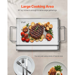 Stainless Steel Griddle, 17x13 inch Universal Flat Top Rectangular Plate, Gas Grill Griddle for BBQ Grill, Teppanyaki, Portable Family Cookware with Handle, for Camping Tailgating Party
