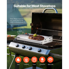 Stainless Steel Griddle, 17x13 inch Universal Flat Top Rectangular Plate, Gas Grill Griddle for BBQ Grill, Teppanyaki, Portable Family Cookware with Handle, for Camping Tailgating Party