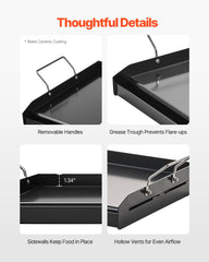 Carbon Steel Griddle, 24x16 inch Universal Flat Top Rectangular Plate, Gas Grill Griddle for BBQ Grill, Teppanyaki, Portable Family Cookware with Handle, for Camping Tailgating Party