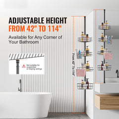 42" to 114" High Shower Corner Caddy Tension Pole Rust-Proof Tension Pole