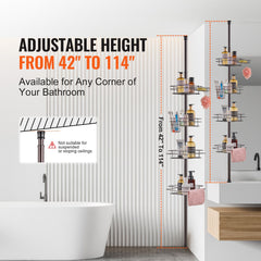 42" to 114" High Shower Corner Caddy Tension Pole Rust-Proof Tension Pole