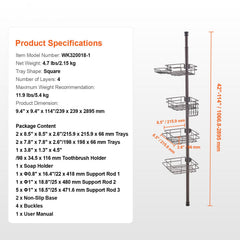 42" to 114" High Shower Corner Caddy Tension Pole Rust-Proof Tension Pole