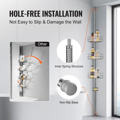 39" to 125" High Shower Corner Caddy Tension Pole Rust-Proof Tension Pole