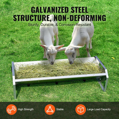Livestock Feeding Trough, 22 Gallon Capacity, 45" Hay Feeder, Heavy Duty Steel Livestock Trough, Galvanized Steel Sheep Feeder Trough Feeding up to 10 Goats for Horse Sheep Hog Farm Sheds Pen