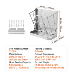 Goat Hay Feeder, 21 Gallons Large Capacity, 2 in 1 Hay and Grain Feeder, Wall Mounted Livestock Feeder with Feed Tray, Multiple Sided Goat Hay Rack, Sturdy Steel Hay Rack for Sheep Horses