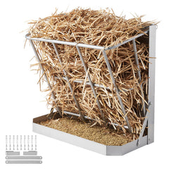 Goat Hay Feeder, 21 Gallons Large Capacity, 2 in 1 Hay and Grain Feeder, Wall Mounted Livestock Feeder with Feed Tray, Multiple Sided Goat Hay Rack, Sturdy Steel Hay Rack for Sheep Horses