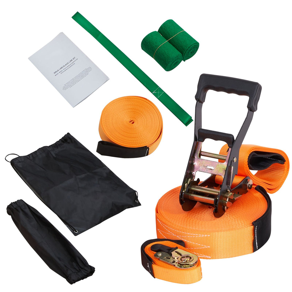 Slackline Kit with Training Line, 18.3m Backyard Slack Line Equipment, Easy Setup Tight Rope for Kids Adults, Complete Slackline Set with Tree Protectors, Arm Trainer, Carry Bag, and Instruction