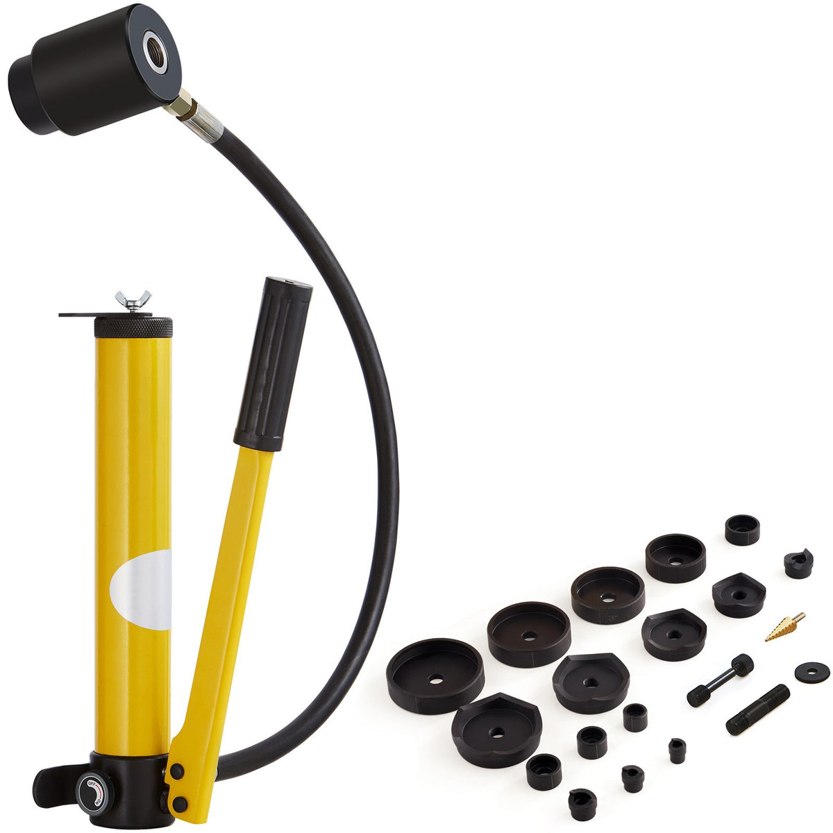 15 Ton Hydraulic Knockout Punch Kit, 1/2" to 4" Conduit Hole Cutter Set, KO Tool Kits with Puncher 10 Piece, Metal Sheet Driver Tools, For Aluminum, Brass, Stainless Steel, Fiberglass and Plasti