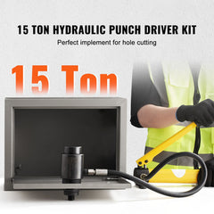 15 Ton Hydraulic Knockout Punch Kit, 1/2" to 4" Conduit Hole Cutter Set, KO Tool Kits with Puncher 10 Piece, Metal Sheet Driver Tools, For Aluminum, Brass, Stainless Steel, Fiberglass and Plasti