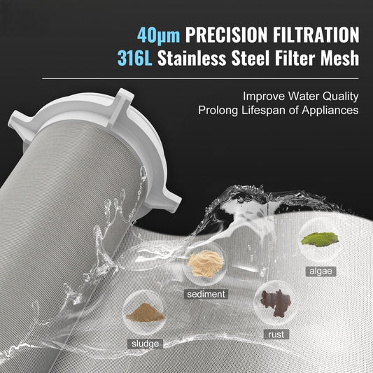 Spin Down Filter, 40 Micron Whole House Sediment Filter for Well Water, 3/4" G-M + 1" G-M, 4 T/H High Flow Rate, for Whole House Water Filtration Systems, Well Water Sediment Filter
