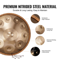 Handpan Drum 22 in 10 Notes D Minor Hand Drum Instrument with Mallet
