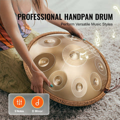 Handpan Drum 22 in 9 Notes D Minor Steel Hand Drum with Mallets for Adult