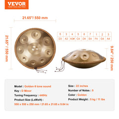 Handpan Drum 22 in 9 Notes D Minor Steel Hand Drum with Mallets for Adult