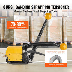 Steel Strapping Tool for 13-19 mm Width, 3-in-1 (Tensioner, Crimper, Cutter) Manual Belt Packaging Banding Machine Packaging Metal Steel Strapping Banding Tool Machine for Stainless Steel Strap