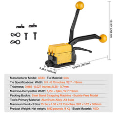 Steel Strapping Tool for 13-19 mm Width, 3-in-1 (Tensioner, Crimper, Cutter) Manual Belt Packaging Banding Machine Packaging Metal Steel Strapping Banding Tool Machine for Stainless Steel Strap