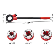Ratchet Pipe Threader Kit, 1/2" NPT, 3/4" NPT, 1" NPT Manual Ratcheting Pipe Threader, Portable Pipe Threading Tool Set with 3PCS NPT Dies, Storage Case for Galvanized Aluminum Iron Copper Pipes