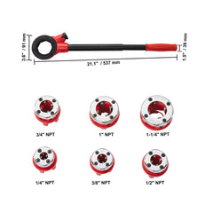 Ratchet Pipe Threader Kit, 1/4" NPT - 1-1/4" NPT Manual Ratcheting Pipe Threader, Portable Pipe Threading Tool Set with 6PCS NPT Dies, Storage Case for Galvanized Aluminum Iron Copper Pipes