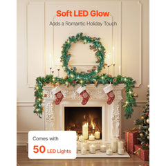 Christmas Garland, 2750mm Artificial Christmas Garland with Light String, Faux Greenery Decoration with Berry Clusters, Pine Needles, Pine Cones, Realistic Xmas Collection for Mantel Fireplace
