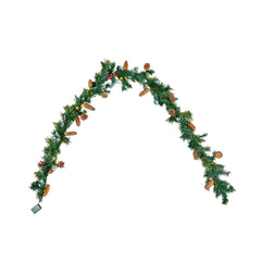 Christmas Garland, 2750mm Artificial Christmas Garland with Light String, Faux Greenery Decoration with Berry Clusters, Pine Needles, Pine Cones, Realistic Xmas Collection for Mantel Fireplace