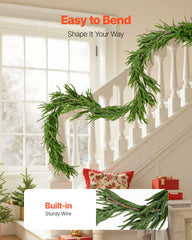 Christmas Garland, 2750 mm Realistic Norfolk Pine Garland, Evergreen Real Touch Artificial Faux Greenery Garlands, for Holiday Indoor Outdoor Xmas Decoration on Table, Mantel, and Fireplace