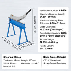 800mm Manual Hand Plate Shear for Metal Sheet Processing, Benchtop Cutter with Q235 Material, for Crafts Thick Steel Crafting, Heavy Duty Roll Press Machine for Builders, DIY Enthusiasts