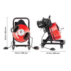 Drain Cleaner Machine 50FT x 1/2 Inch Manual Feed Snake Auger with Wheels