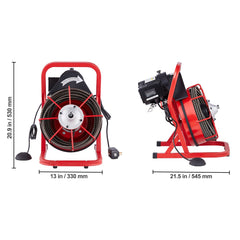 Drain Cleaner Machine Drain Auger 75FT x 3/8 Inch Manual Feed & 4 Cutters