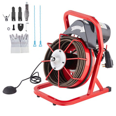 Drain Cleaner Machine Drain Auger 50FT x 1/2 Inch Manual Feed & 4 Cutters