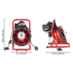 Drain Cleaner Machine Drain Auger 50FT x 1/2 Inch Manual Feed & 4 Cutters