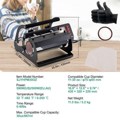 Tumbler Heat Press Machine 11-30oz Mug Press Sublimation Tumblers Black