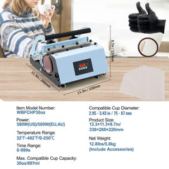 Tumbler Heat Press Machine 11-30oz Mug Press Sublimation Tumblers Blue