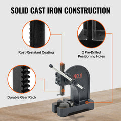Arbor Press, 0.5 Ton Manual Arbor Press, 11.68" Maximum Height, Cast Iron Heavy-duty Manual Desktop Arbor Press, Precision Hand Press for Stamping, Bending, Stretching, Forming