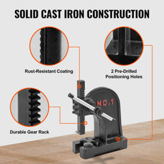 Arbor Press, 1 Ton Manual Arbor Press, 5.9" Maximum Height, Cast Iron Heavy-duty Manual Desktop Arbor Press, Precision Hand Press for Stamping, Bending, Stretching, Forming