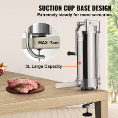 Sausage Stuffer 5LBS/3L Capacity Homemade Sausage Maker Stainless Steel