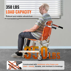 EMS Stair Chair, 159 kg Load Capacity, Foldable Aluminum Emergency Stair Climbing Wheelchair with 2 Wheels, Portable Stair Lift Chair Ambulance Firefighter Evacuation Use for Elderly, Disabled