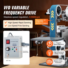 Belt Grinder Sander, 30 x 1-Inch Variable Speed Belt Polisher with VFD, 550W Polishing Grinding Machine with 2 Grinding Moulds & 3PCS Sanding Belts for Metalworking, Knife Making